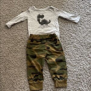 Gray Dinosaur Onesie with Camouflage Pants set